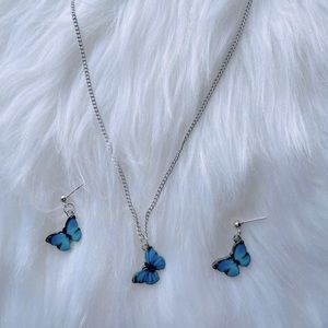 🦋 Blue Butterfly Necklace and Earring Set 🦋